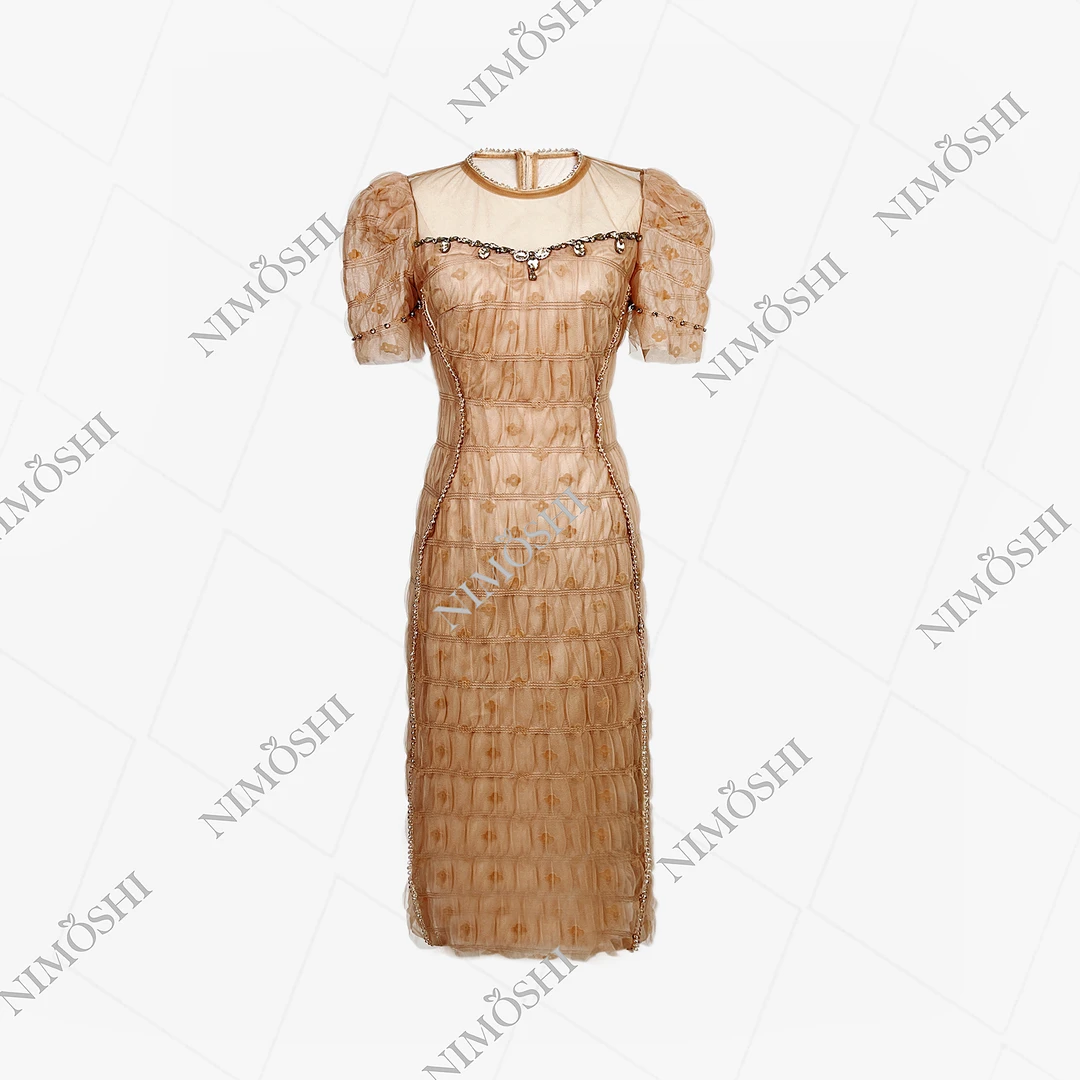 NIMðSHI【美美】新款时尚拼接中长款小众蕾丝气质显瘦连衣裙女Q1170