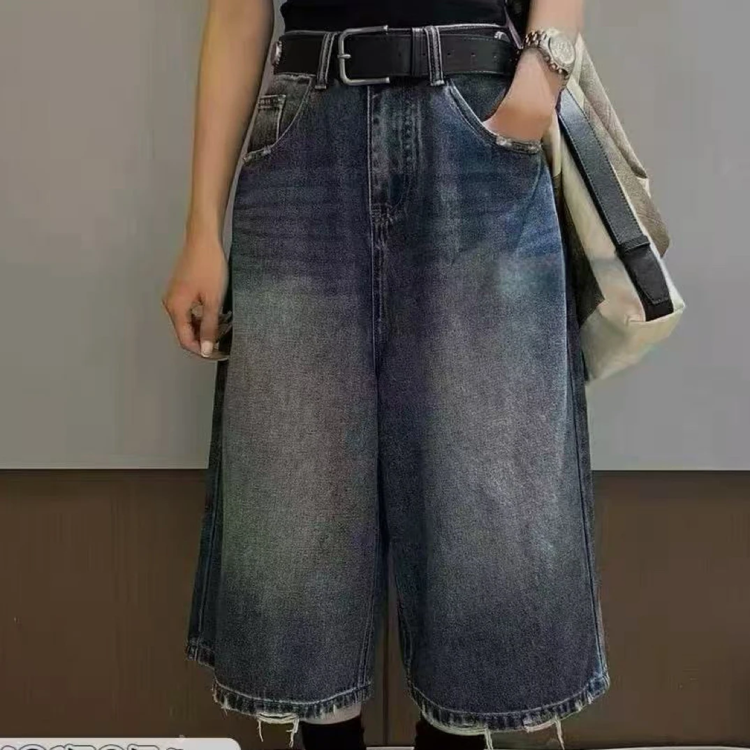 复古气质夏季七分牛仔裤女高腰显瘦直筒中裤