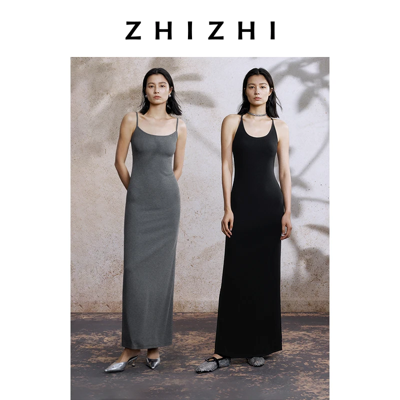 致知 江月令 吊带连衣裙2025年夏季新款修身简约ZZ2EMWLQ024