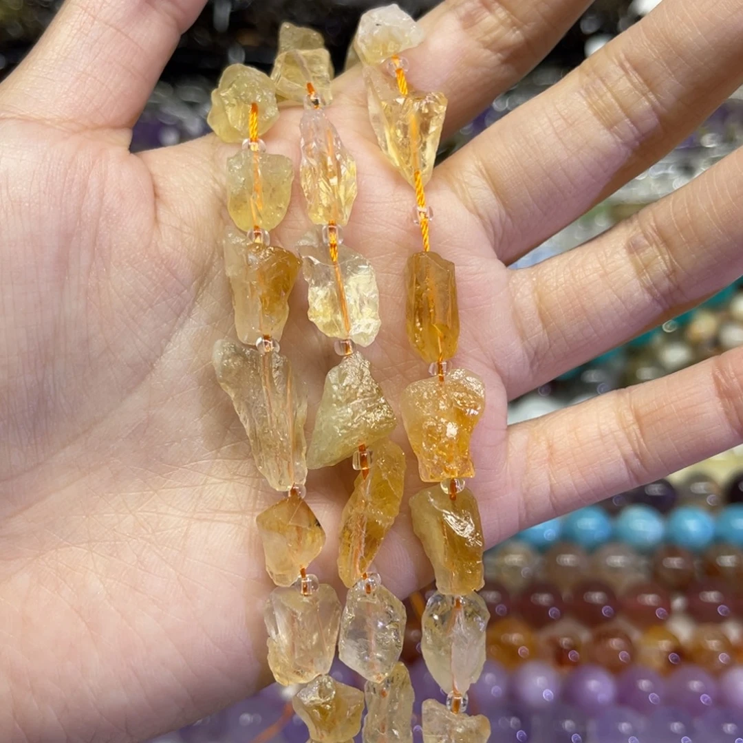 玛瑙/玉髓散珠天然黄水晶原矿卡11左右长条38厘米