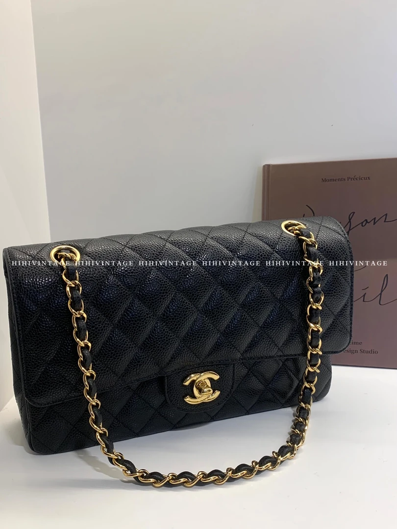 99新 Chanel/香奈儿 HIHI/Chanel 黑金荔枝纹中号CF 芯片款/一店