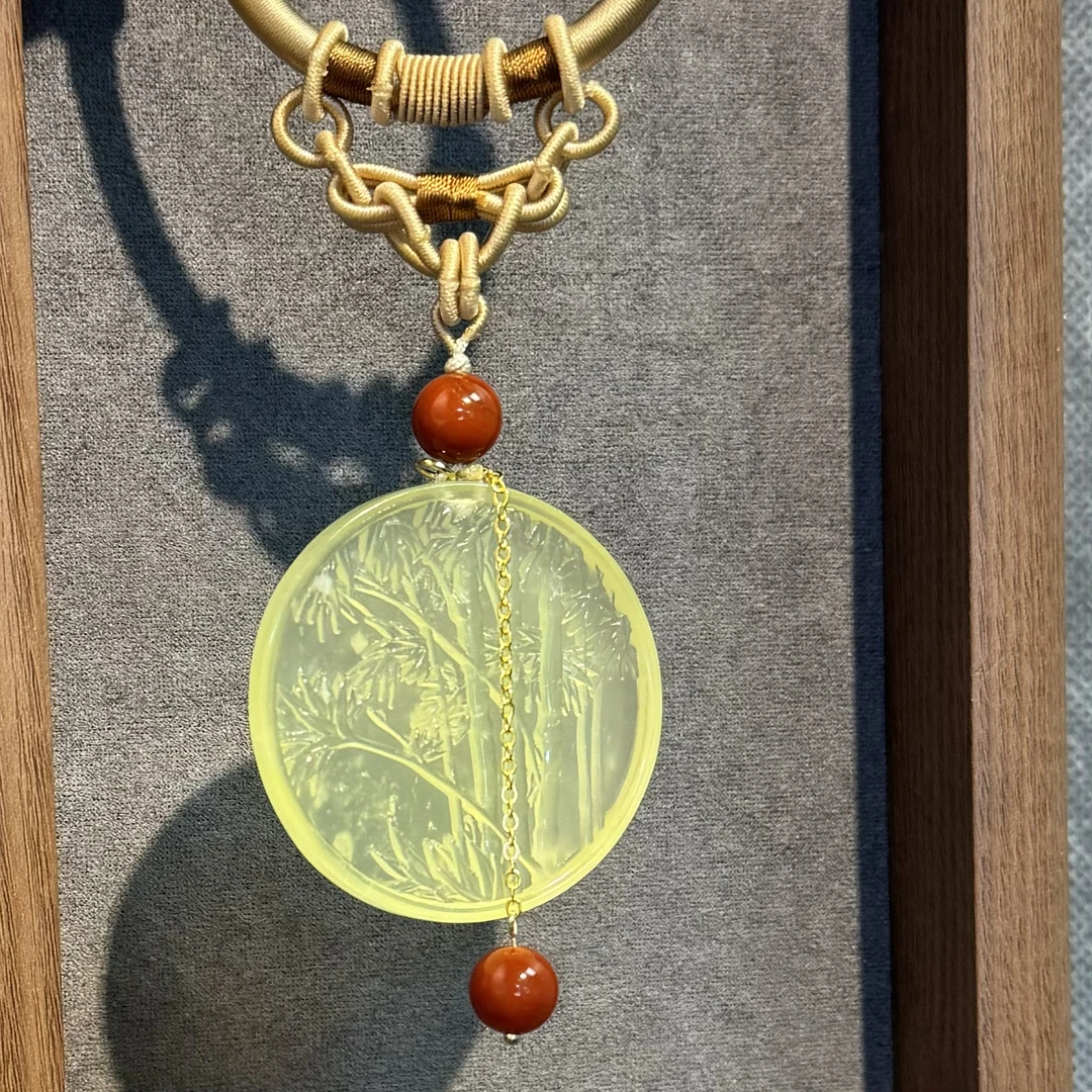 【竹涧金雨】竹牌人生圆满牌玉佩 男女同款 天然岫玉中式风格