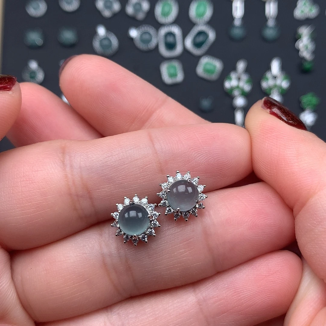 翡翠银S925镶嵌耳饰