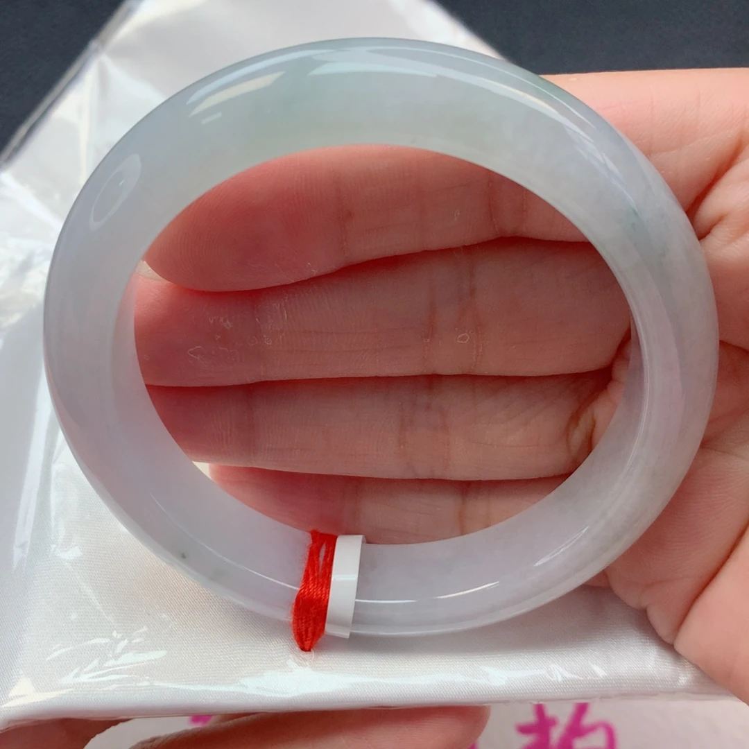 翡翠未镶嵌手镯57.2圈细糯冰起胶飘绿花