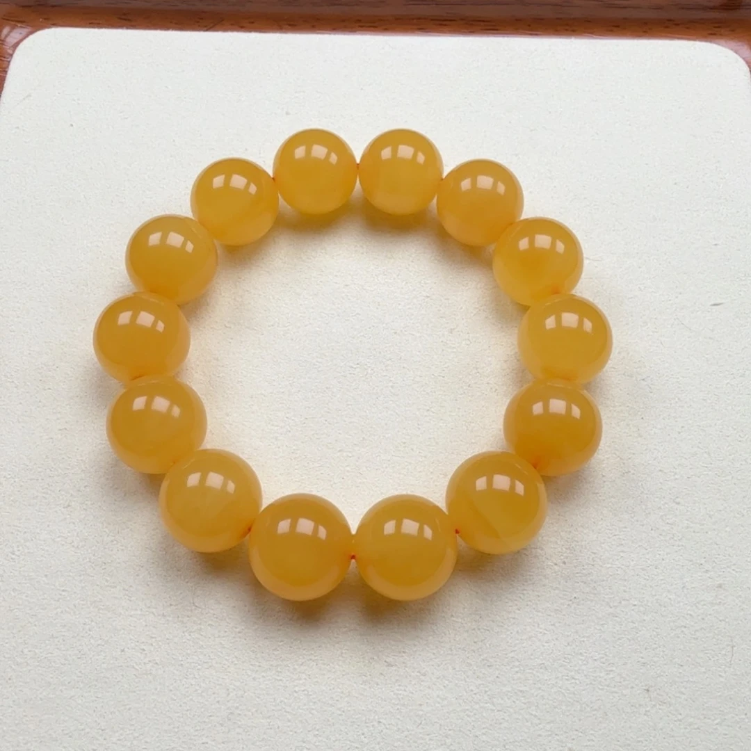 手串蜜蜡未镶嵌15+焦皮料鸡油红圆珠手串