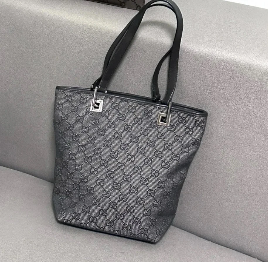 95新 GUCCI/古驰 Gucci灰色菜篮子单肩包