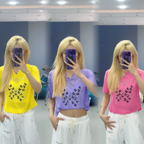 9578网纱弹力蝴蝶短袖