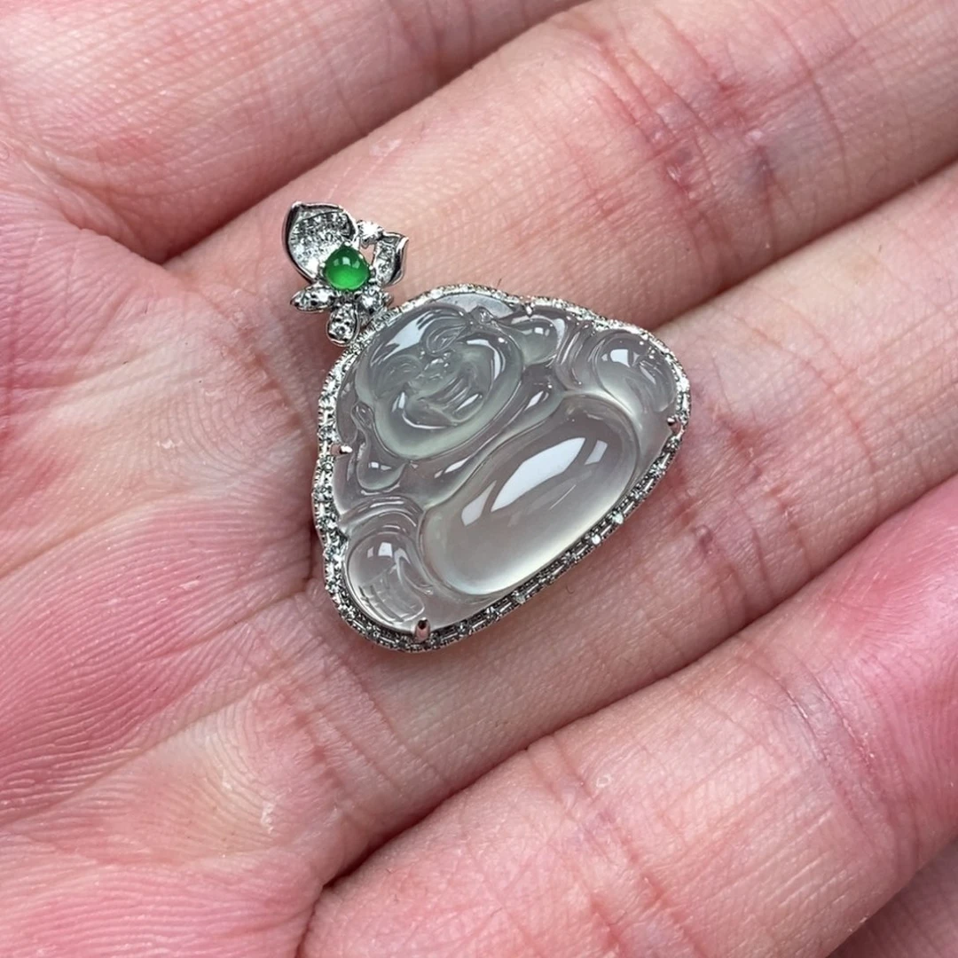 颈饰18K金镶嵌翡翠佛公