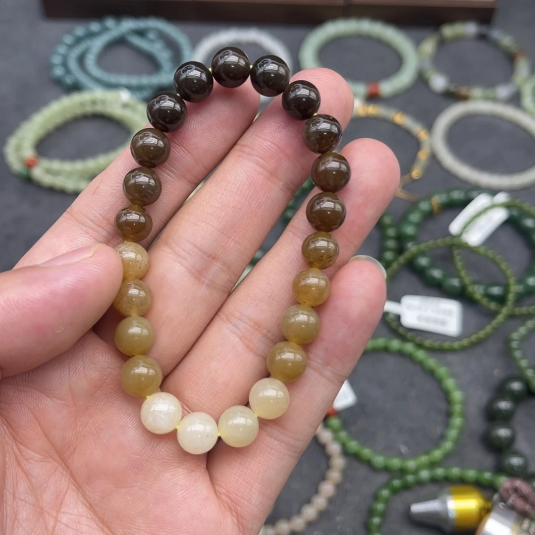 和田玉未镶嵌手串卡8糖料渐变