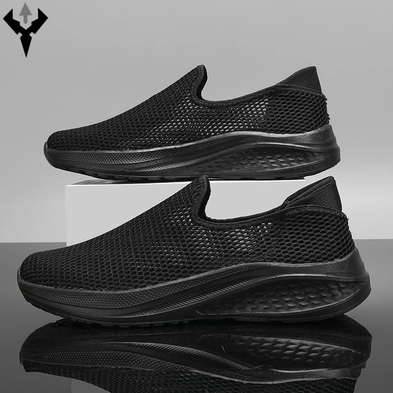 一脚蹬网面透气男鞋夏季薄款网眼休闲运动轻便47大码网鞋男黑色48