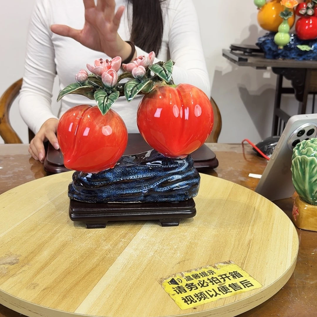 陶瓷双寿桃摆件陶瓷