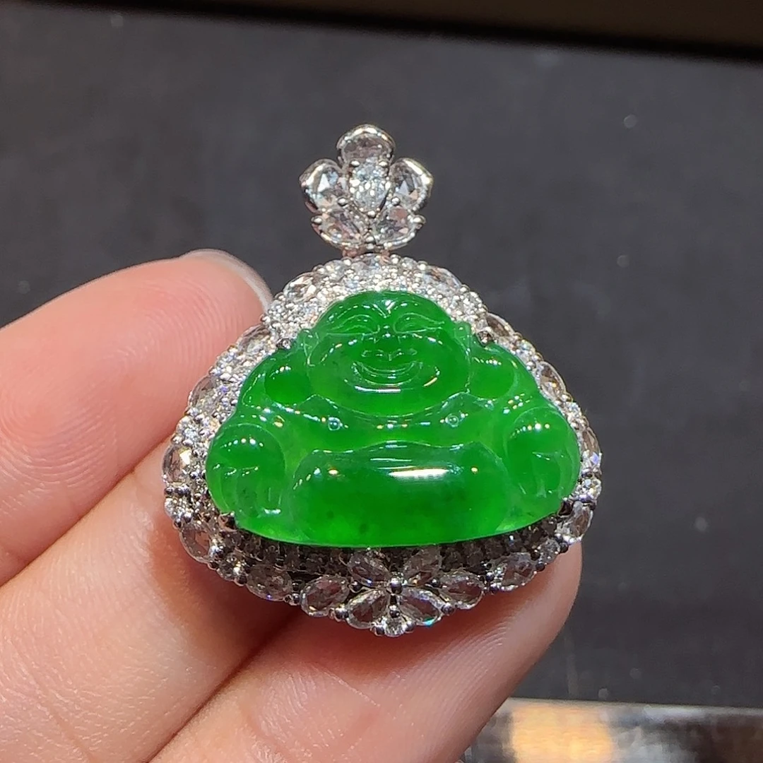 翡翠18K金镶嵌吊坠(不含链)佛公