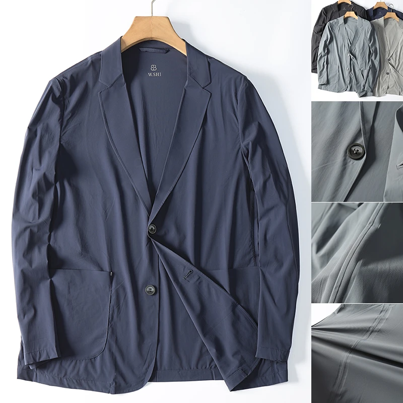 意式150g超薄无痕压胶牛奶丝弹力防晒春夏男休闲皮肤西服西装外套