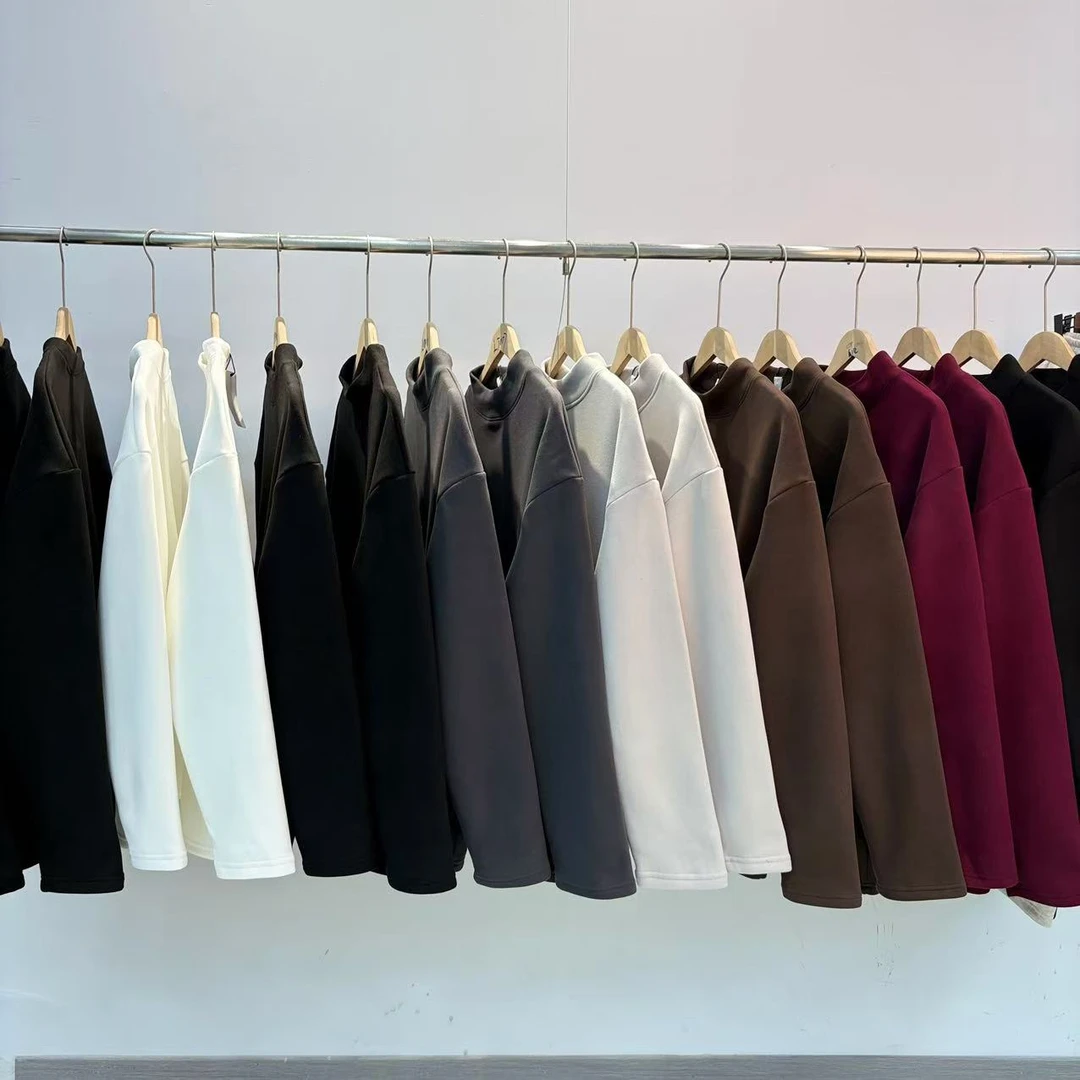 JD888 美式重磅半高领德绒打底加绒内搭纯色宽松打底卫衣