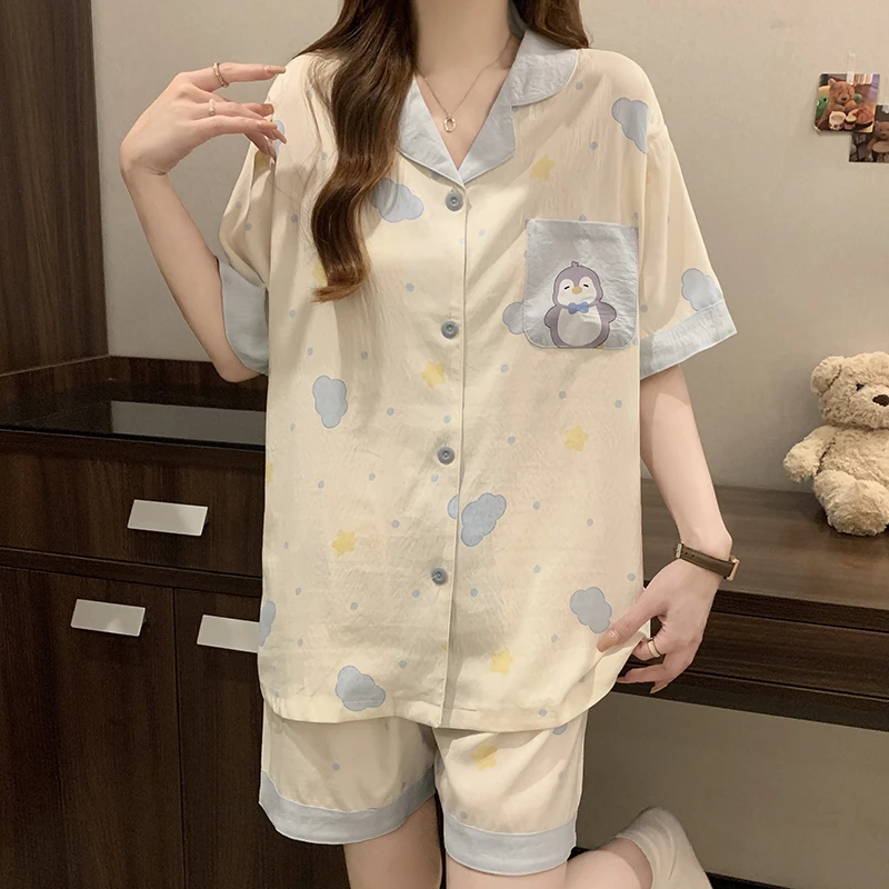 韩版少女ins风休闲舒适卡通可爱印花薄款宽松云朵棉家居服可外穿