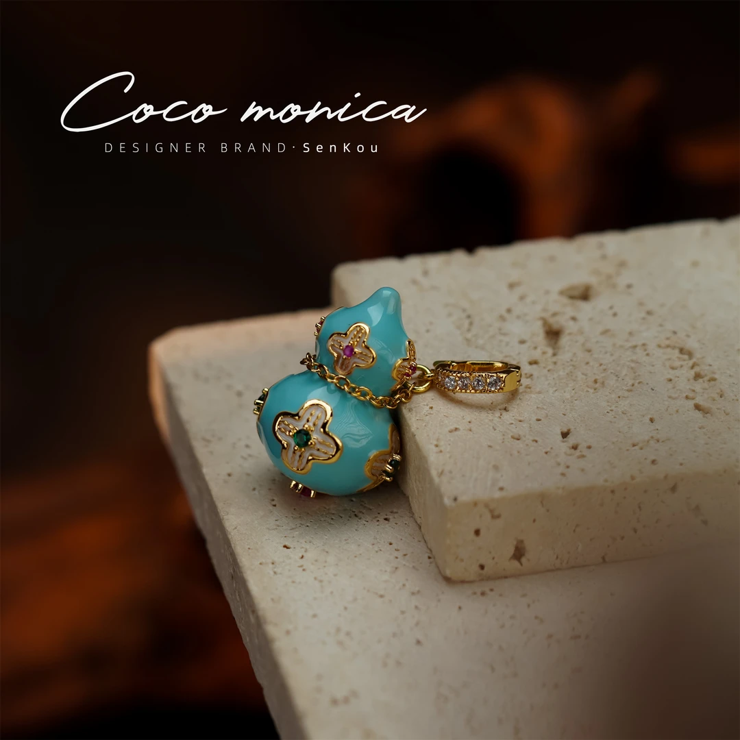 铜合金吊坠 珐琅彩蓝色大葫芦吊坠气质时尚古风小众吊坠 WE658