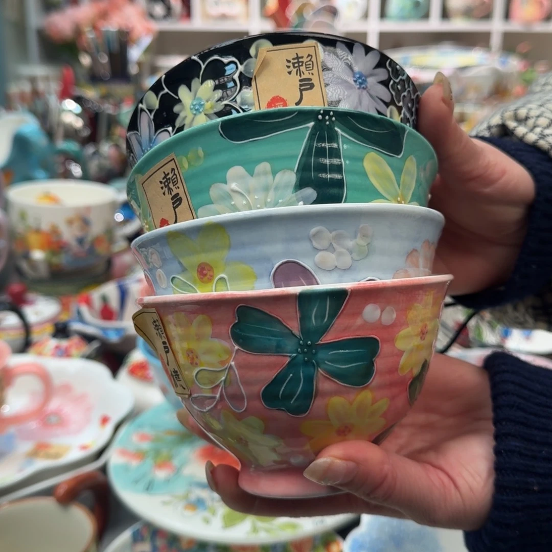 瓷片5英寸濑户烧饭碗4只，看图各一色