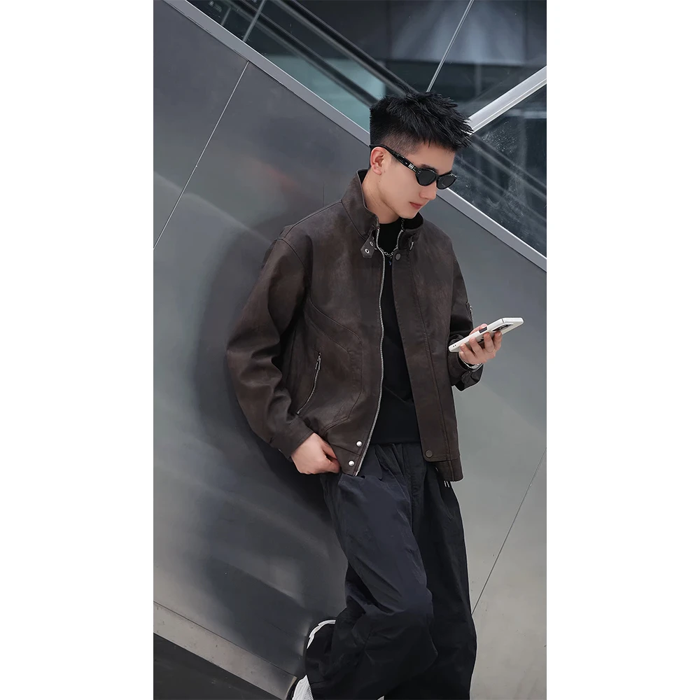 秋冬季痞帅休闲皮衣男双11机车夹克2025新款修身男装上衣加厚外套