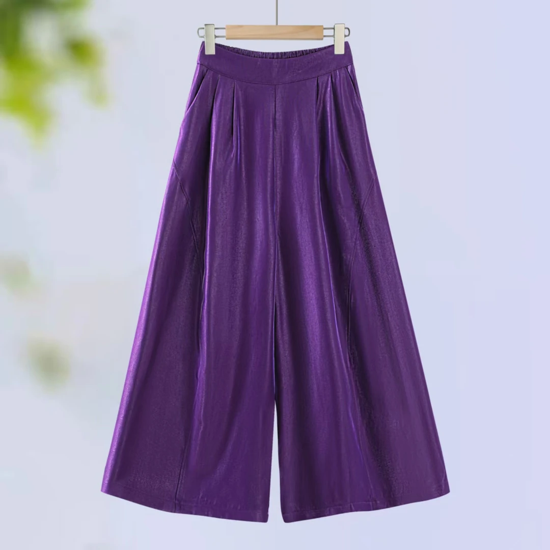 新中式紫色休闲显瘦九分裤秋冬加绒阔腿裤裤长款