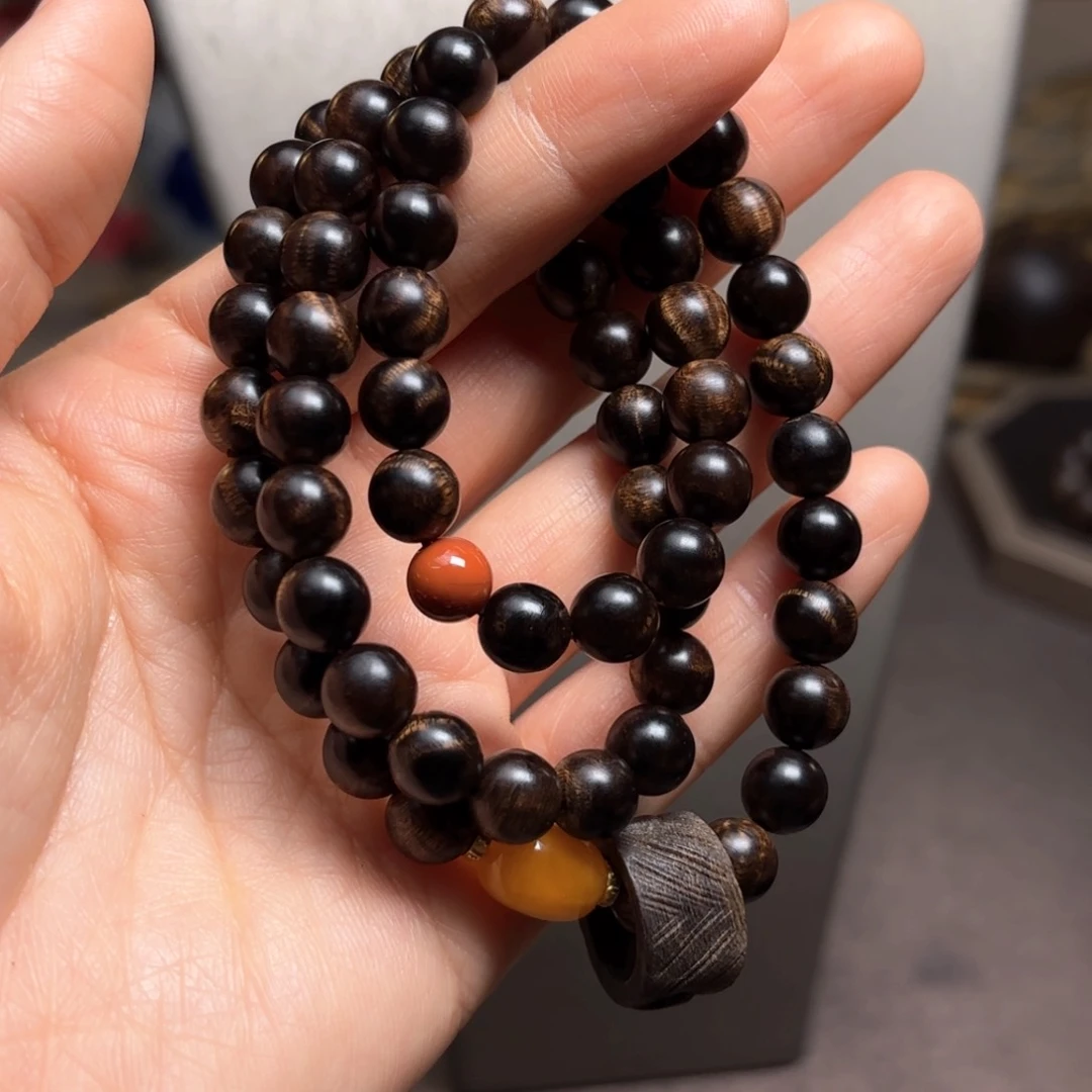 沉香手串越南芽庄白棋楠瘤疤0.8设计➕跑环沉香木雕设计