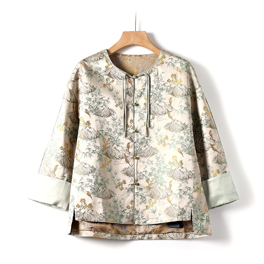 【澜亭絮絮】桑蚕丝织金宋锦国风开衫337100