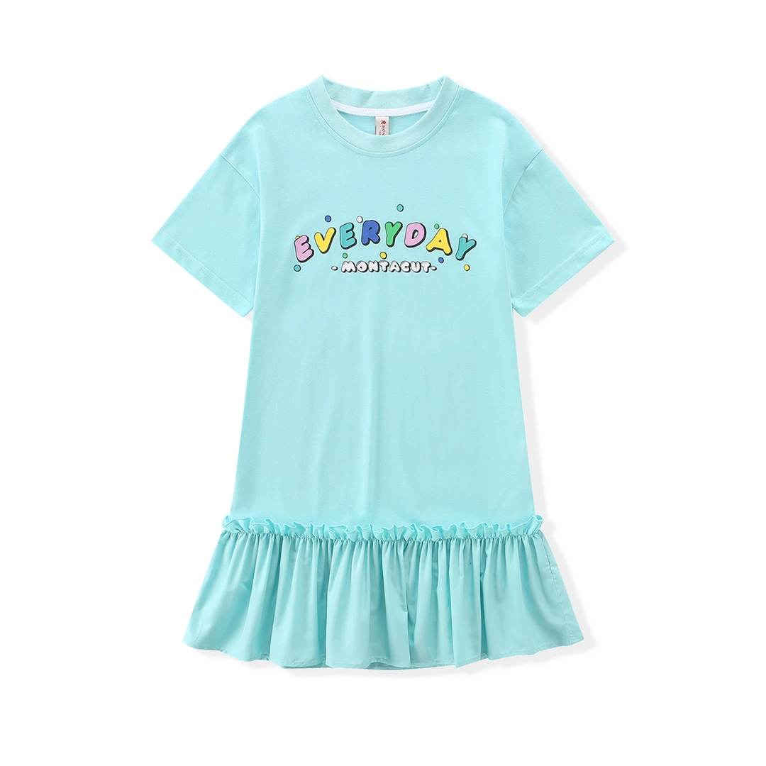 梦特娇纯棉女童夏季时尚印花短袖连衣裙新款拼接公主风D2D4764