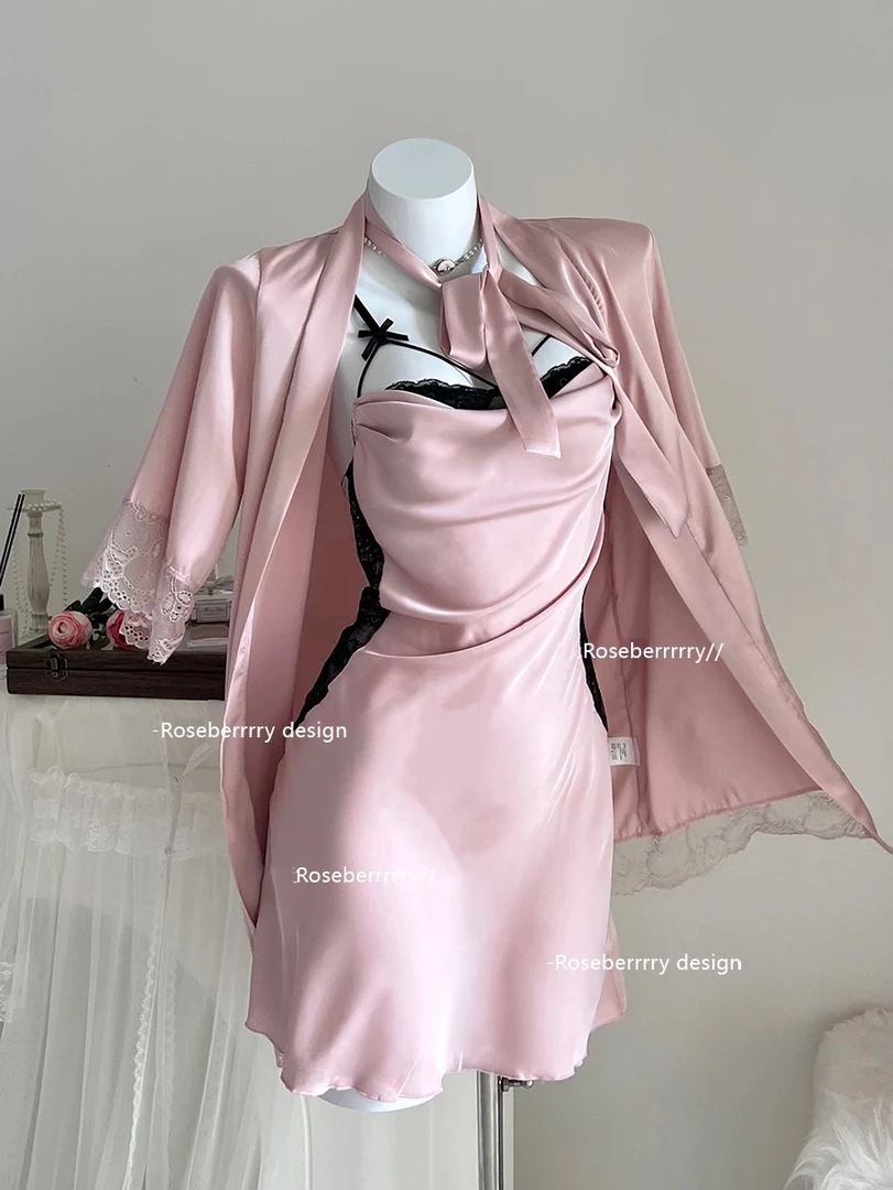 密境【温柔软欲】甜粉微醺性感气质柔软修身纯欲睡裙套装