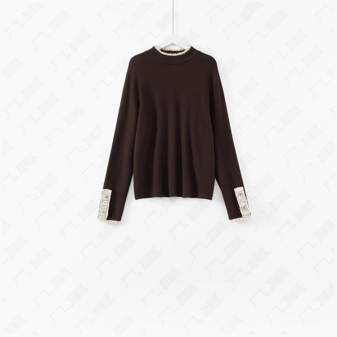 Z8151德绒花边领打底秋冬新款宽松显瘦女洋气百搭长袖女士上衣