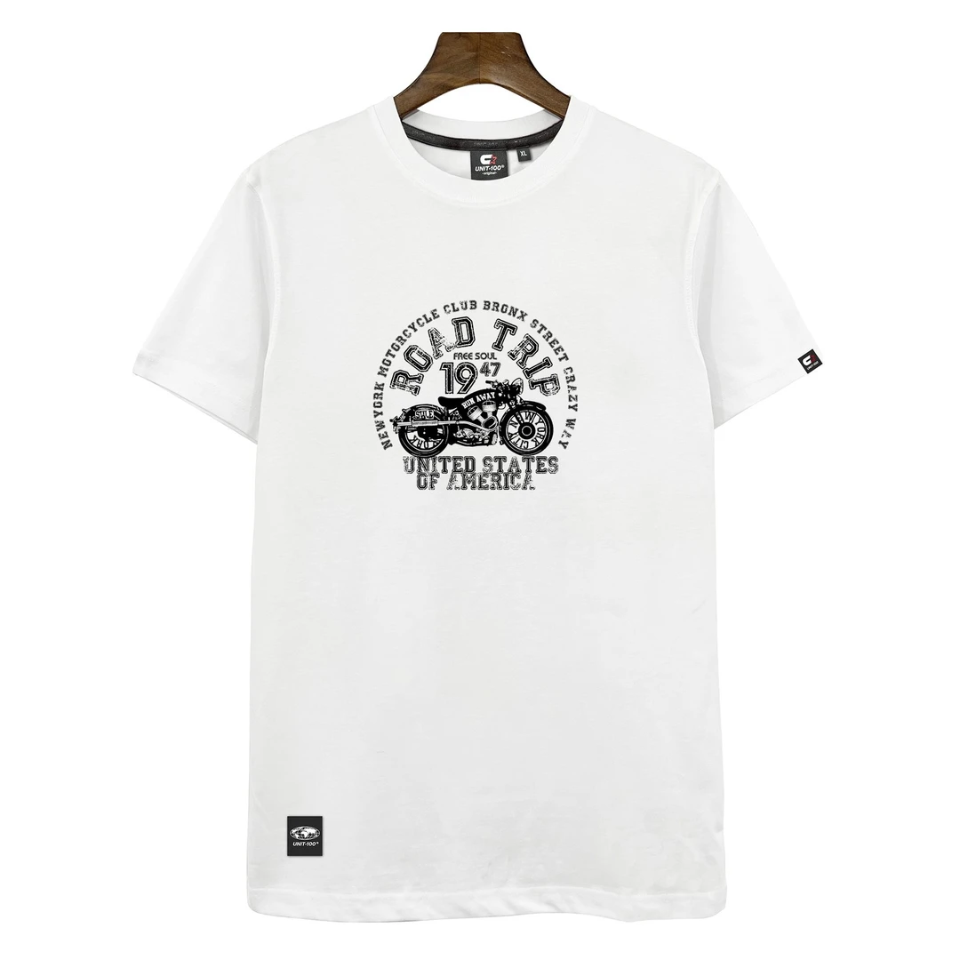 B24083# 欧版宽松纯棉春夏印花情侣同款圆领短袖