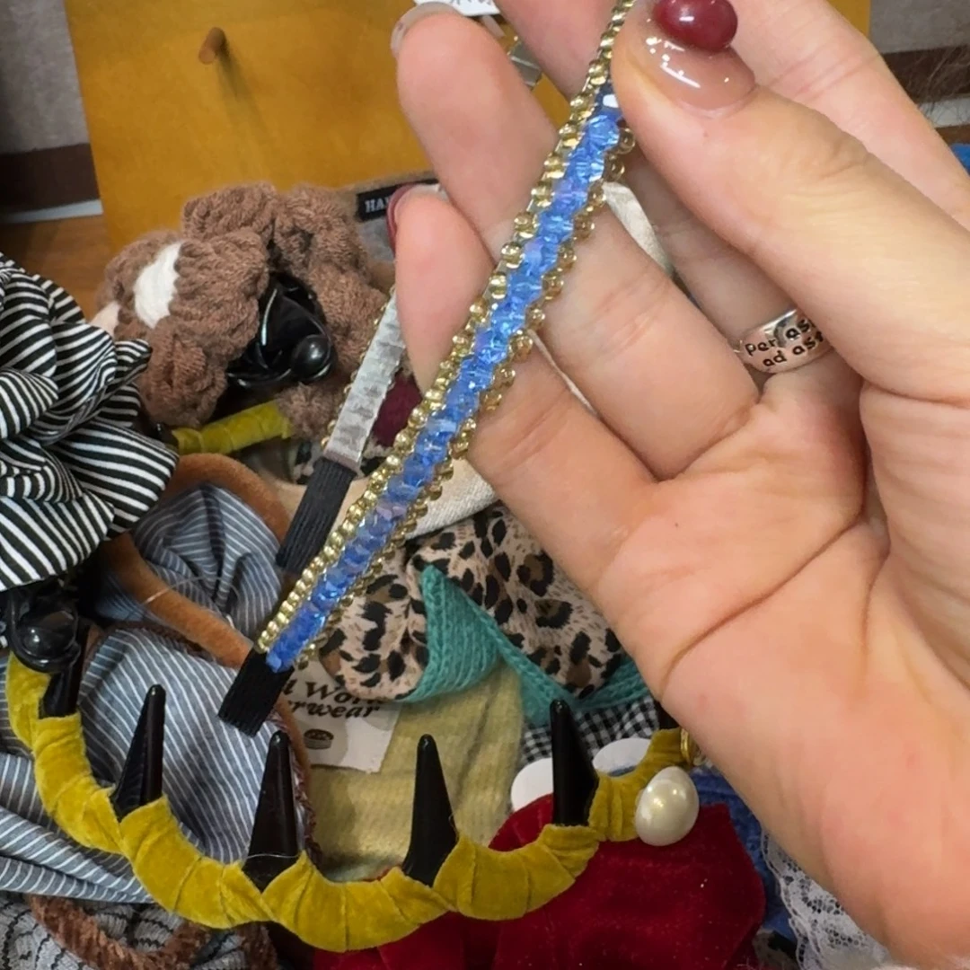 布艺铁合金蓝色带钻发箍