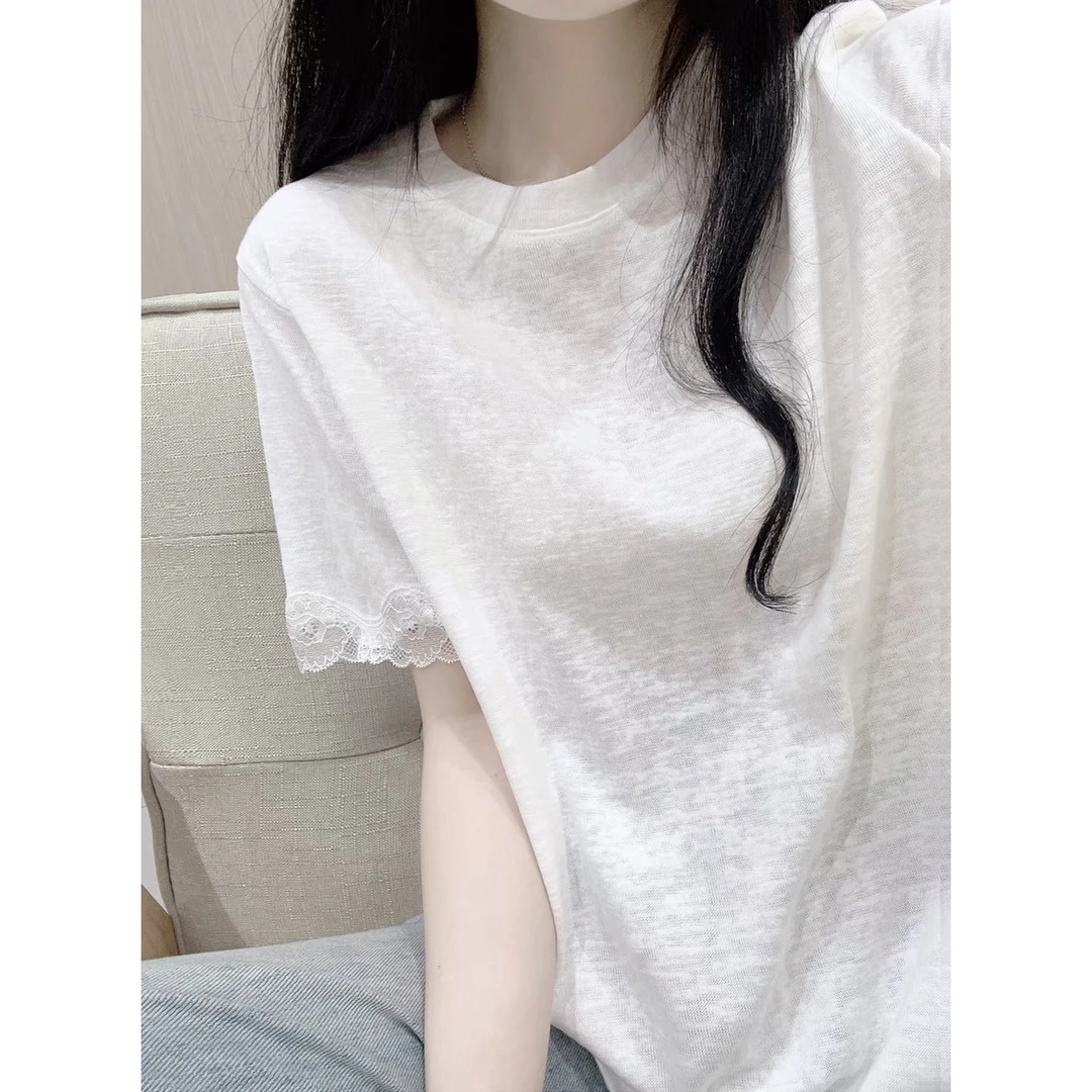 薄款雪花棉印花短袖T恤衫女夏季圆领宽松遮肉显瘦韩版慵懒风上衣