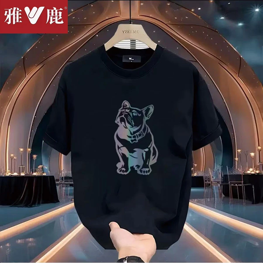 雅鹿春夏纯棉短袖t恤男女同款圆领潮流ins韩版宽松百搭印花半袖