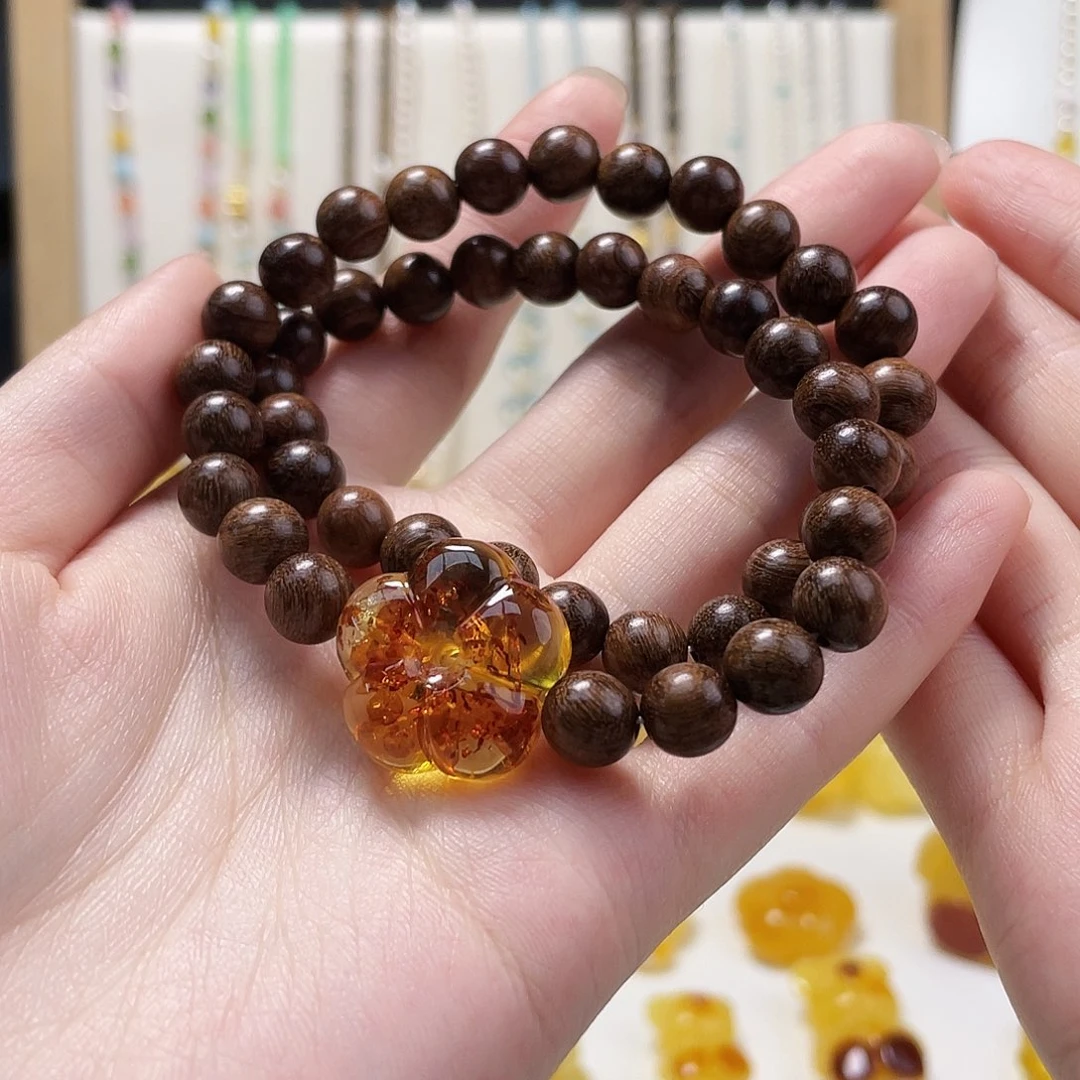 琥珀（花珀）未镶嵌裸石花珀手串