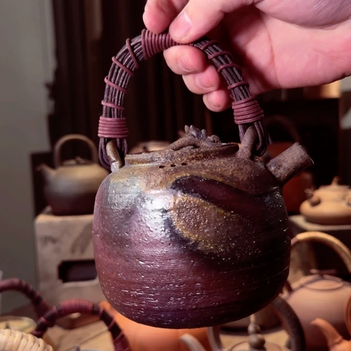 壶橘***森古龙窑柴烧大提梁薄胎750cc