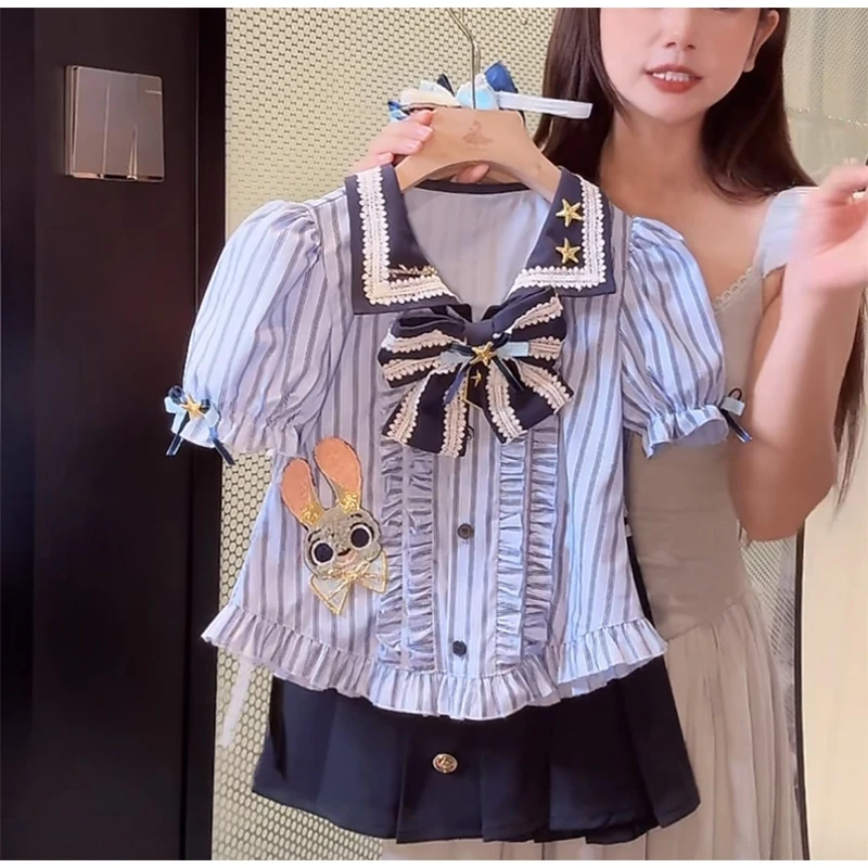 女童学院风套装2025夏季新款儿童兔子警官JK衬衣百褶裙洋气夏装潮
