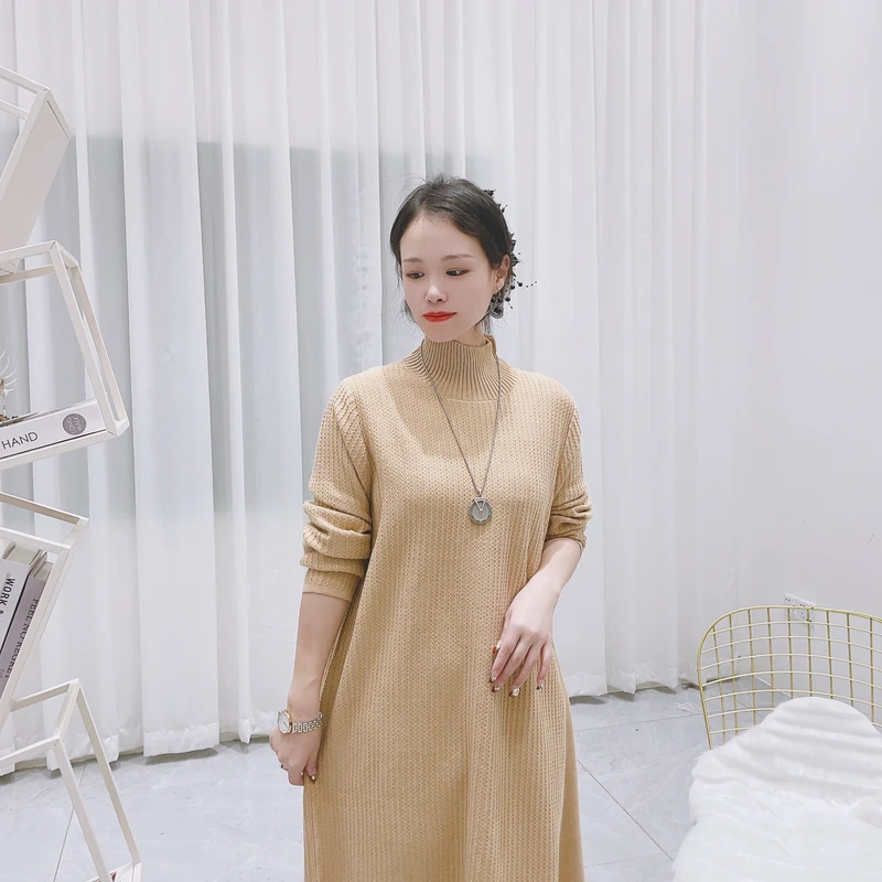 6128[秀外慧中]气质优雅咖色百搭秋冬连衣裙