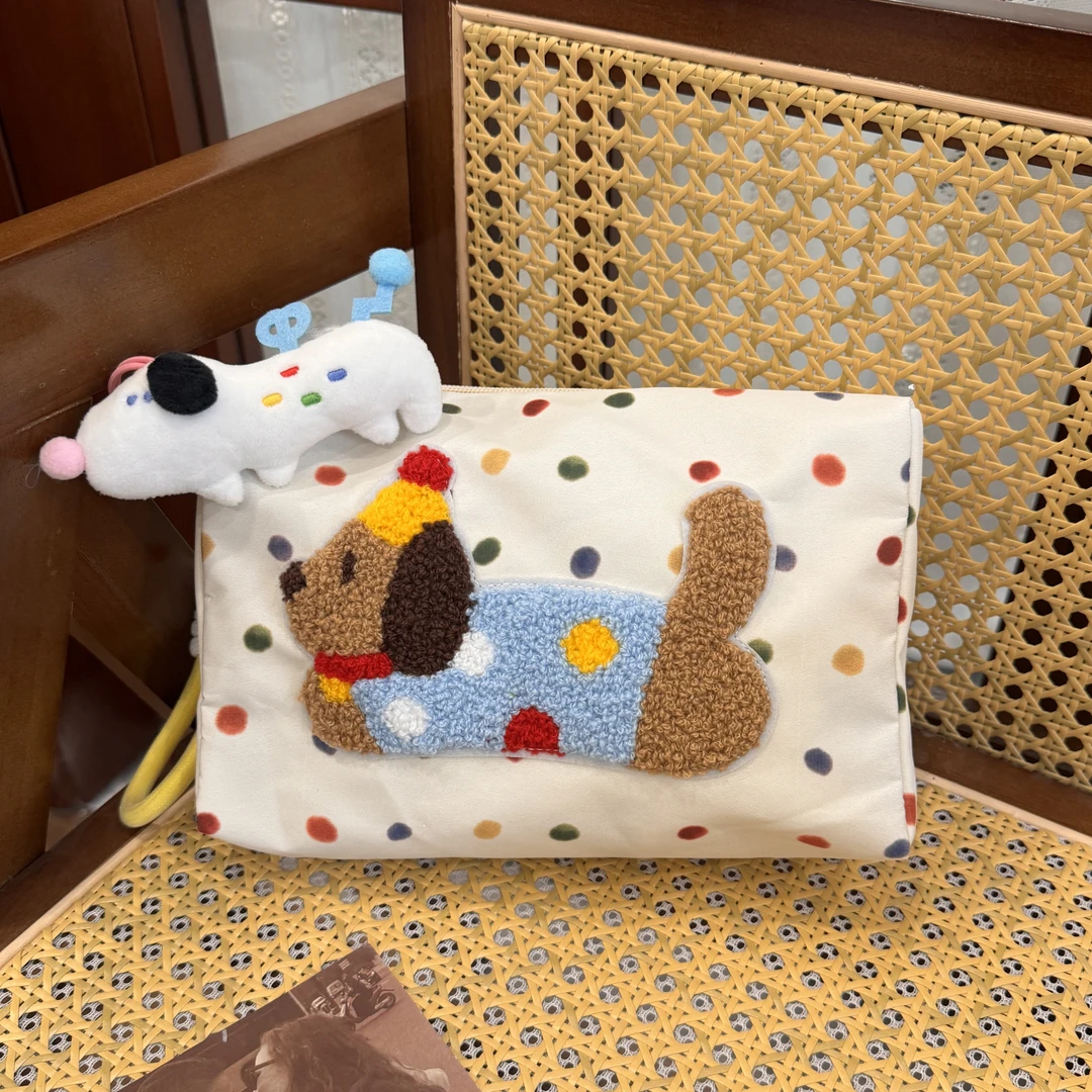 波点腊肠狗化妆包大容量便携护肤品收纳手提包旅行洗漱包手拎包