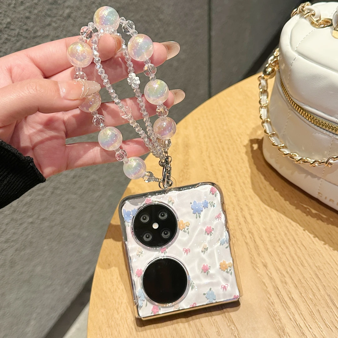 适用华为pocket2超薄透明创意褶皱碎花P50可爱手提折叠手机壳nova