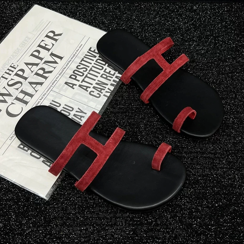 平底套趾气质一字夏季新款圆头软底舒适百搭拖鞋A01(套趾拖鞋)