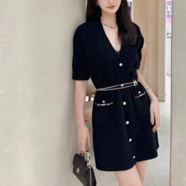 95新 Chanel/香奈儿 黑色针织连衣裙/84543166