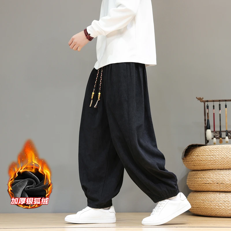 新款冬季加厚阔腿灯笼裤中国风男士大码潮流百搭宽松休闲束脚裤潮