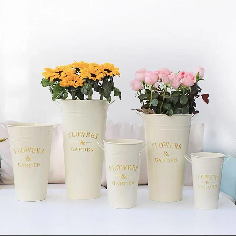 美式铁皮花桶鲜花桶花店创意插花桶客厅假花装饰桶家用大号醒花桶