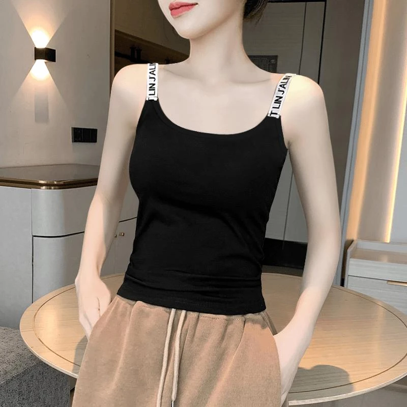 黑色小吊带背心女夏外穿2024设计棉质紧身显瘦内搭人棉薄款上衣