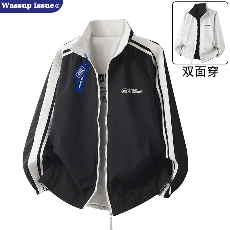 WASSUP ISSUE双面穿立领夹克男款春季潮牌字母印花情侣早春外套潮
