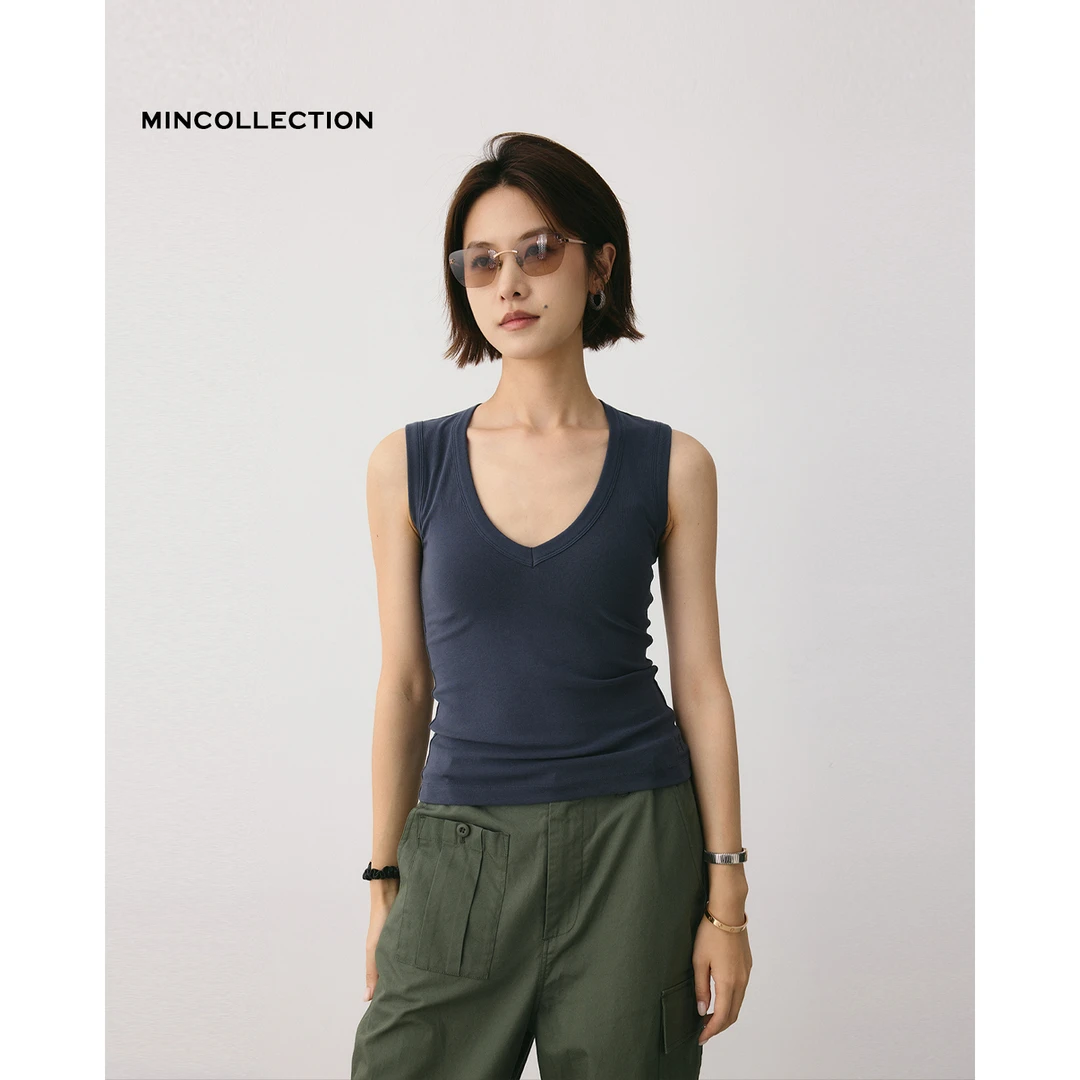 DE Mincollection深V背心/四面弹精棉正肩修身无袖V领背心50503