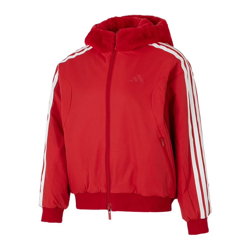 adidas阿迪达斯针织连帽夹克女2025新款红色宽松休闲外套[流光风]