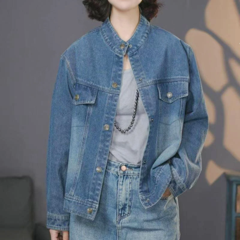 8728-女士牛仔外套时尚百搭大气宽松休闲大码妈妈装