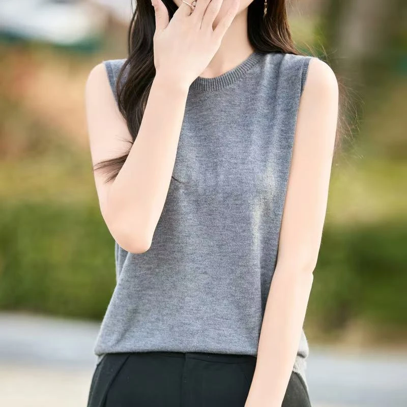 精纺羊毛无袖一线成一内搭背心夏季