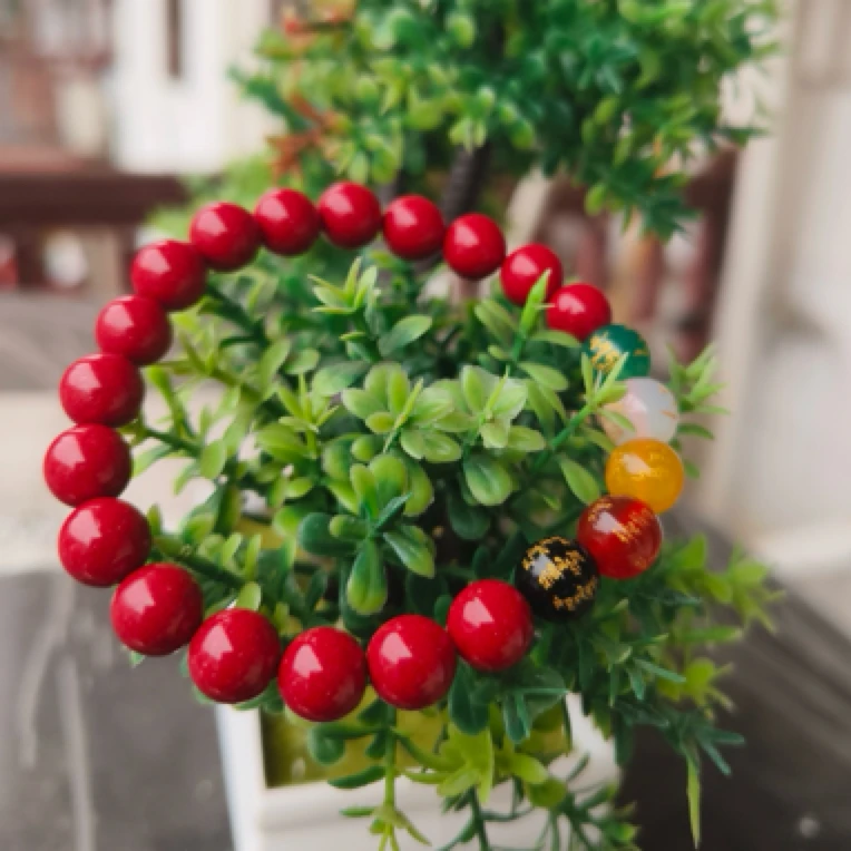 含辰砂工艺品湖南湘西 天然晶粉砂高含量五路款手串