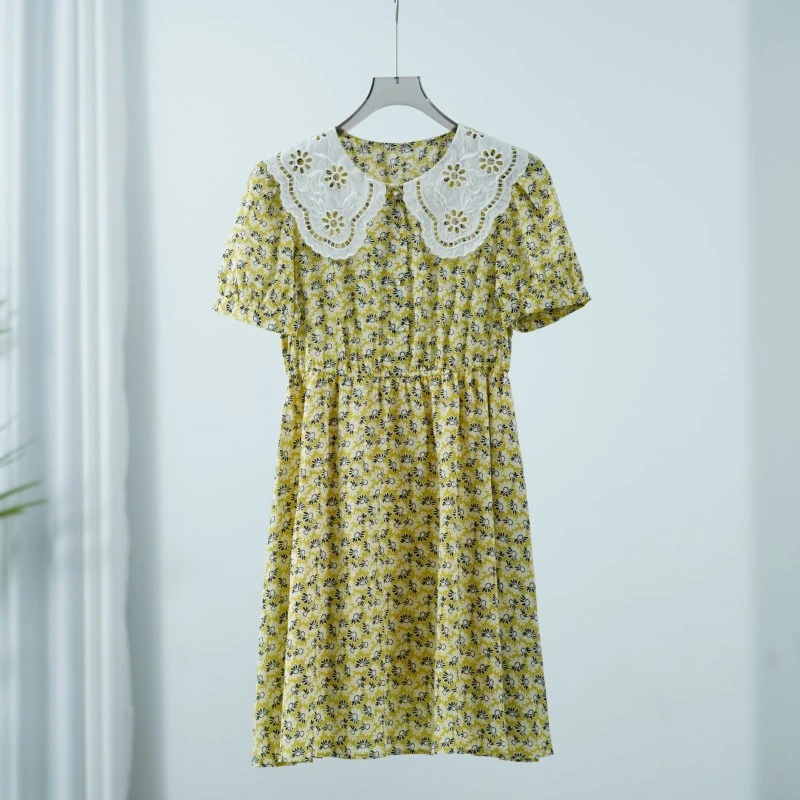 【三C・伊】Z1092-5  女装夏季娃娃领连衣裙黄色Y22220309L20